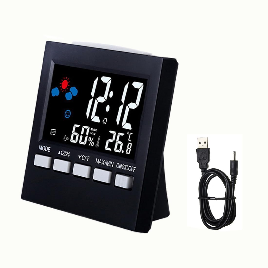 Hygrometer Indoor Thermometer, Large LCD Display Digital Temperature Humidity Monitor with Alarm Clock, Weather Forecast and USB Wire for Home Office image number 5