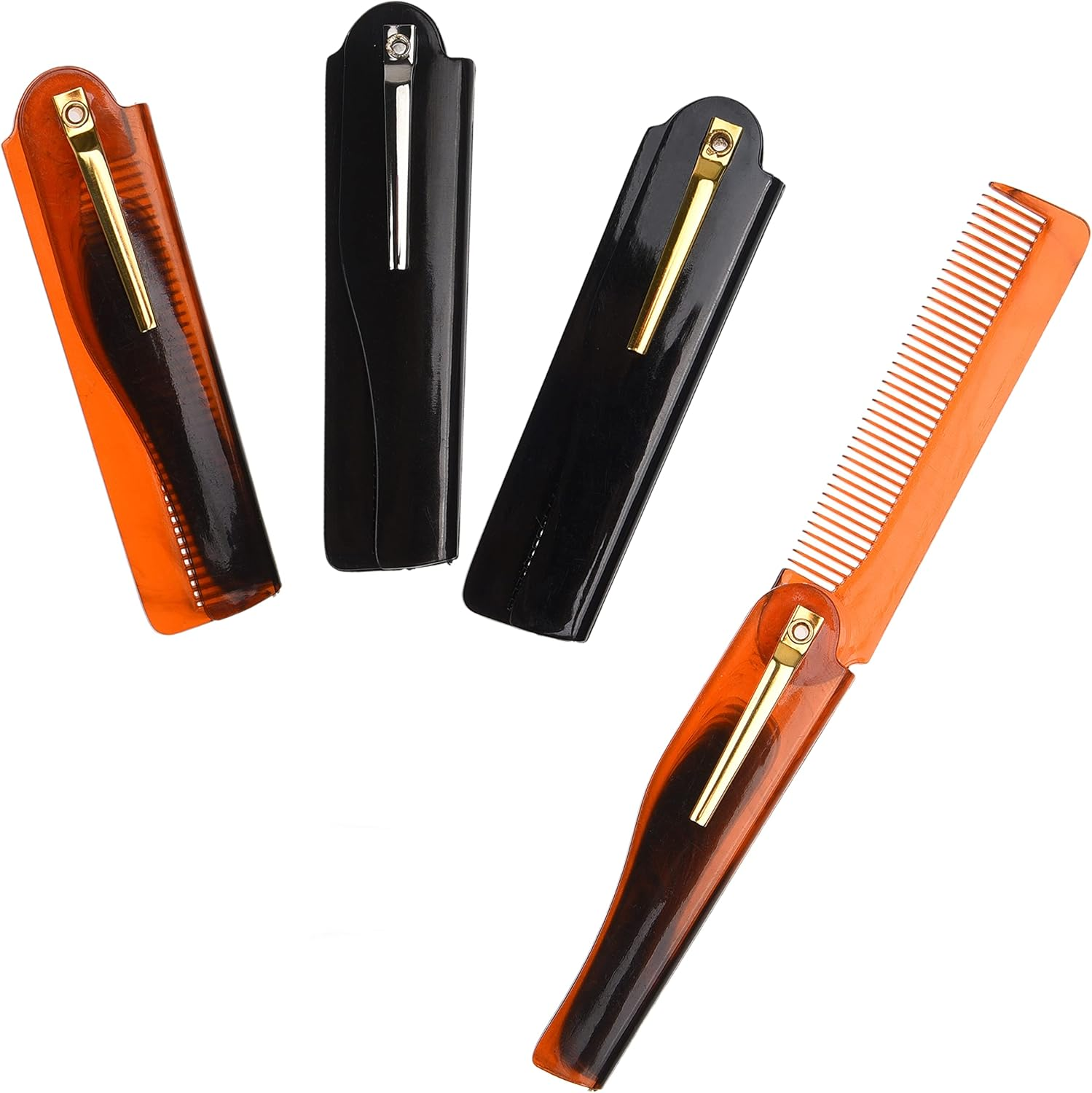 Kare & Kind Folding Pocket Comb for Men - 4 Pc Fine Tooth Comb (2 Brown and 2 Black Set) - for Styling Hair, Mustache, Beard - Men'S Grooming - Ideal Gift