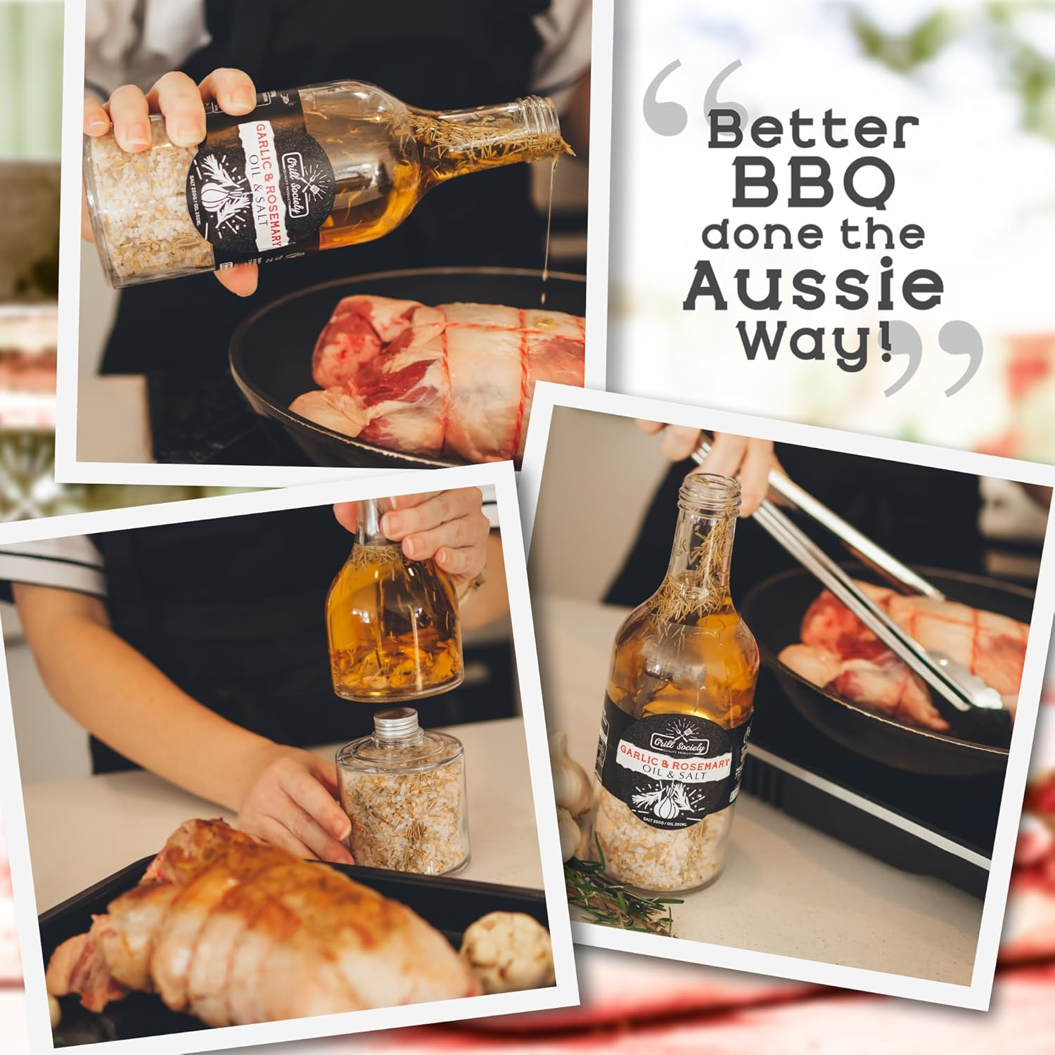 Grill Society Garlic & Rosemary Oil & Salt Combo, 500Ml - Flavoured Oil and Salt Seasoning with Garlic and Rosemary, Ideal for BBQ, Roasts, Veggies, Pasta, Grilling and Marinades image number 2