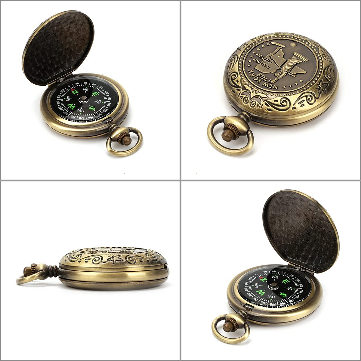 Retro Compass, Portable Vintage Survival Compass Navigation Fluorescent Glow Gear Waterproof Compass Outdoor for Camping Hiking Riding image number 5