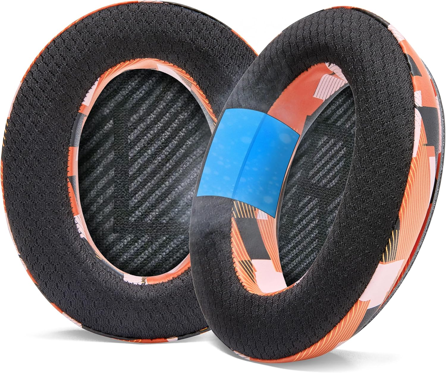 WC Freeze QC35 - Cooling Gel Ear Pads for Bose QC35 & Qc35Ii (Quietcomfort 35) Headphones & More | Breathable Sports Fabric, Cooling Gel, Extra Thick & Cooler for Longer | Orange Prism - Black image number 3