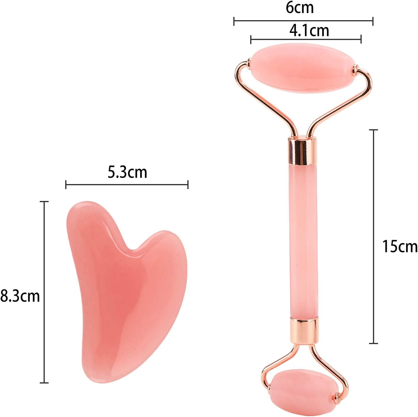 2 Pieces Jade Roller and Gua Sha Tool, Face Roller, Facial Beauty Roller Skin Care Tools Rose Quartz Massager for Face, Eyes, Neck, Body Muscle Relaxing and Relieve Fine Lines and Wrinkles image number 2