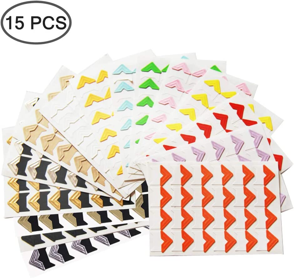 15 Sheets Photo Mounting Corners, Finegood Self Adhesive Paper Picture Sticker for DIY Scrapbook Album Diary Personal Organizer Notebook - 14 Colors image number 2