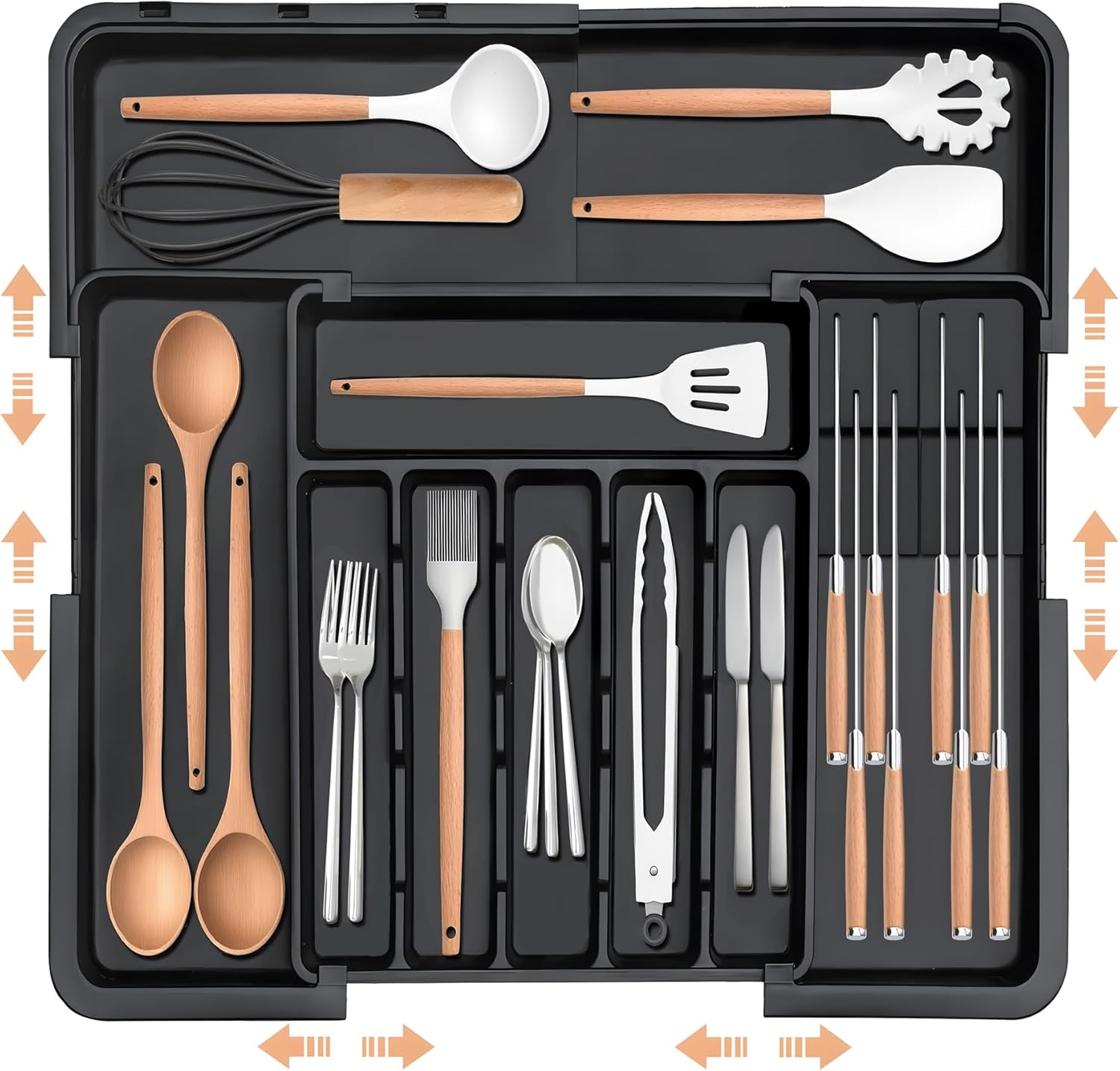 FORYUSE Expandable Cutlery Drawer Organiser Utensil Tray Removable Knife Blocks Adjustable Large Flatware Storage Holder Divider Kitchen for Spoons Forks image number 2