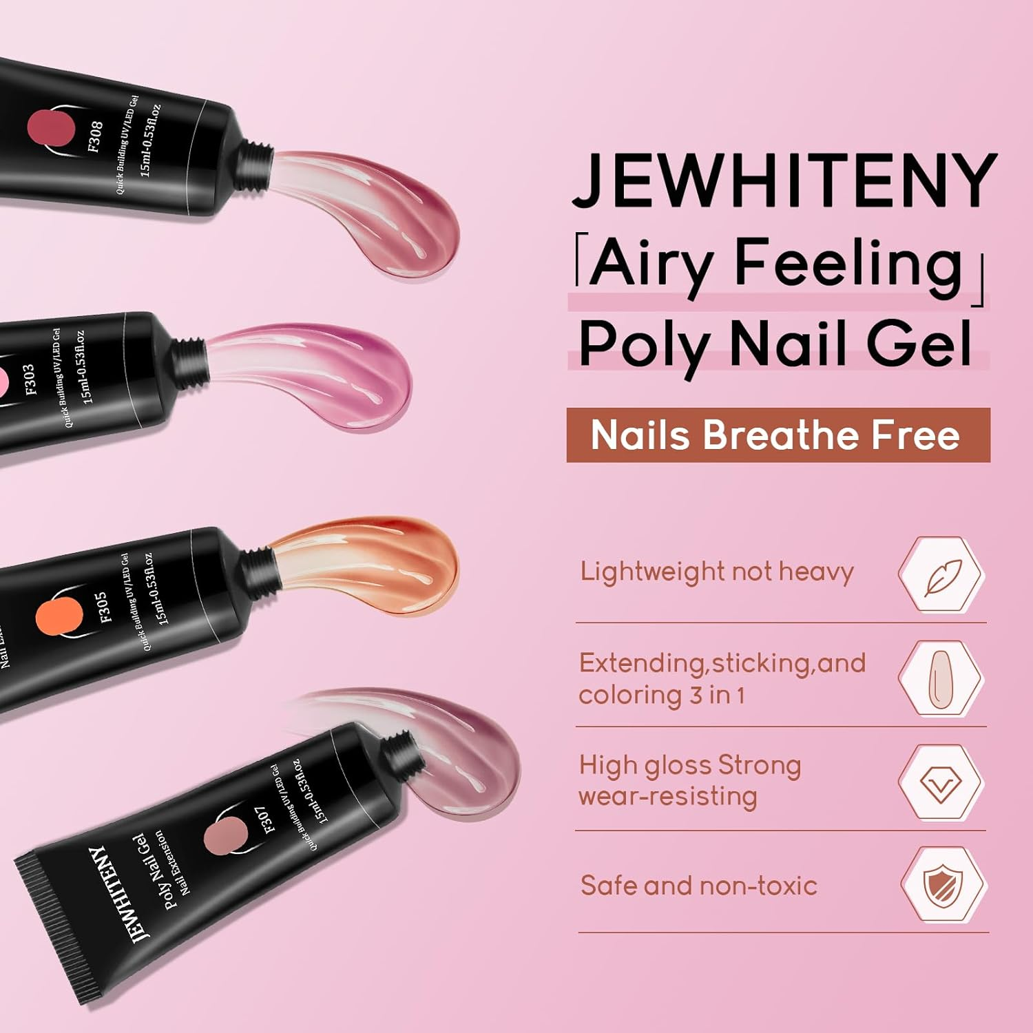 JEWHITENY Poly Extension Gel Nail Kit 14 PCS Poly Gel Kit with Slip Solution and Mini Lamp Nail Art Design Beginner image number 3