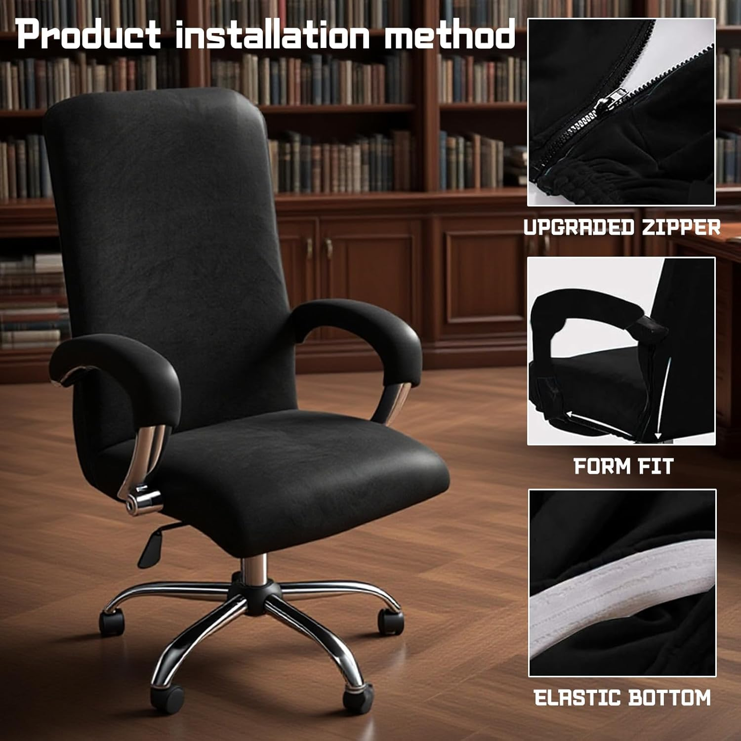 HDBHBH Stretch Office Chair Cover - Polyester Gaming & Computer Chair Slipcover with 2 Armrests, Universal Fit High Back Desk Chair Covers, Removable Black XL (Not Chair) image number 6