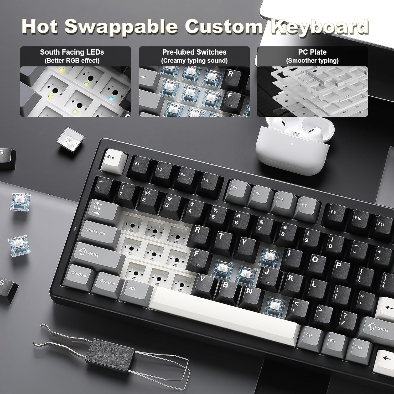 YUNZII IF99 Wireless Mechanical Gaming Keyboard with Smart ICD Display, QMK/VIA Programmable BT/2.4G/USB-C Gasket Mounted Hot Swap RGB 96% Layout for Mac/Win (Black, Zero Linear Switch)