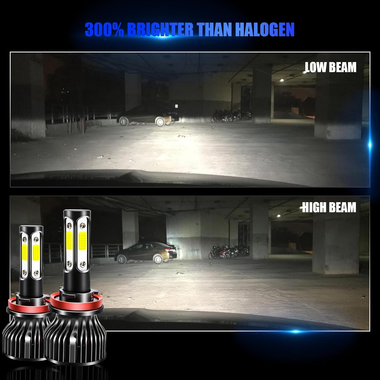 H11 H8 H9 LED Headlight Bulbs, 300% Brightness 16000LM 6500K Xenon White Conversion Kit Plug and Play High/Low Beam Fog Light Bulb, Pack of 2 image number 1