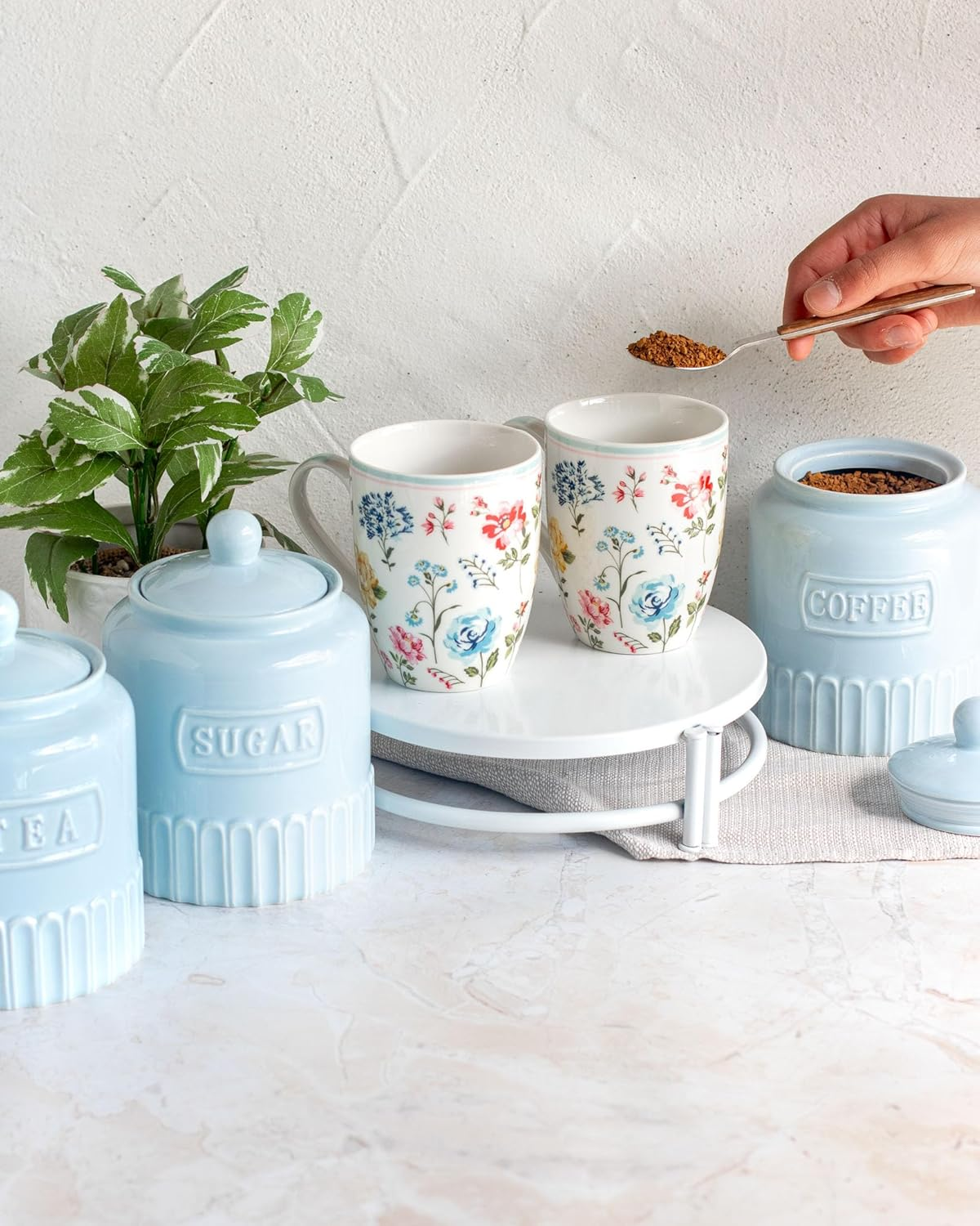 The House of Florence Kitchen Canisters Set, 3 Piece Coffee Tea Sugar Storage Containers, Soft Blue image number 2