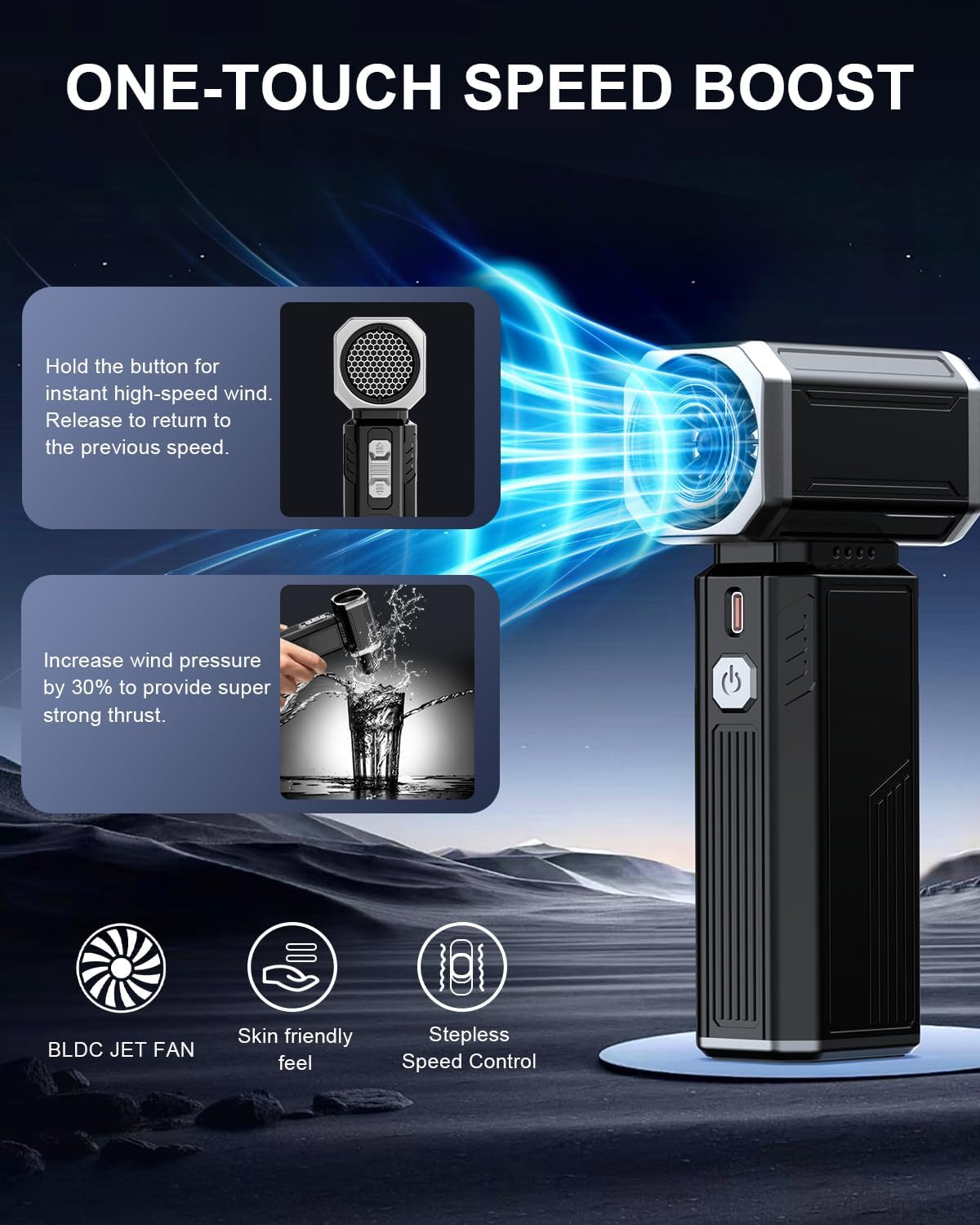 Compressed Air Duster, Super Powerful 180000 RPM Turbo Fan Stepless Speed Adjustable Blower High Speed Duct Fan-Air Broom for BBQ Auto Keyboards Home Outdoor Dust Rain Snow Leaves Removal image number 2