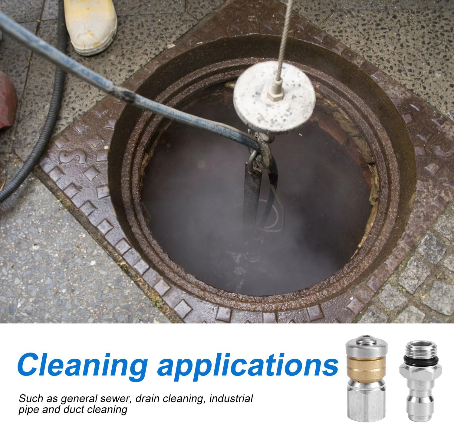 4Pcs Sewer Jetter Nozzle Set, Stainless Steel Jetter Nozzle for Pressure Washer Drain Jet Hose Tips with 1/4" NPT Quick Connector Rotating Button Nose Sewer Jet Nozzle Cleaning Tool 5000 PSI image number 4