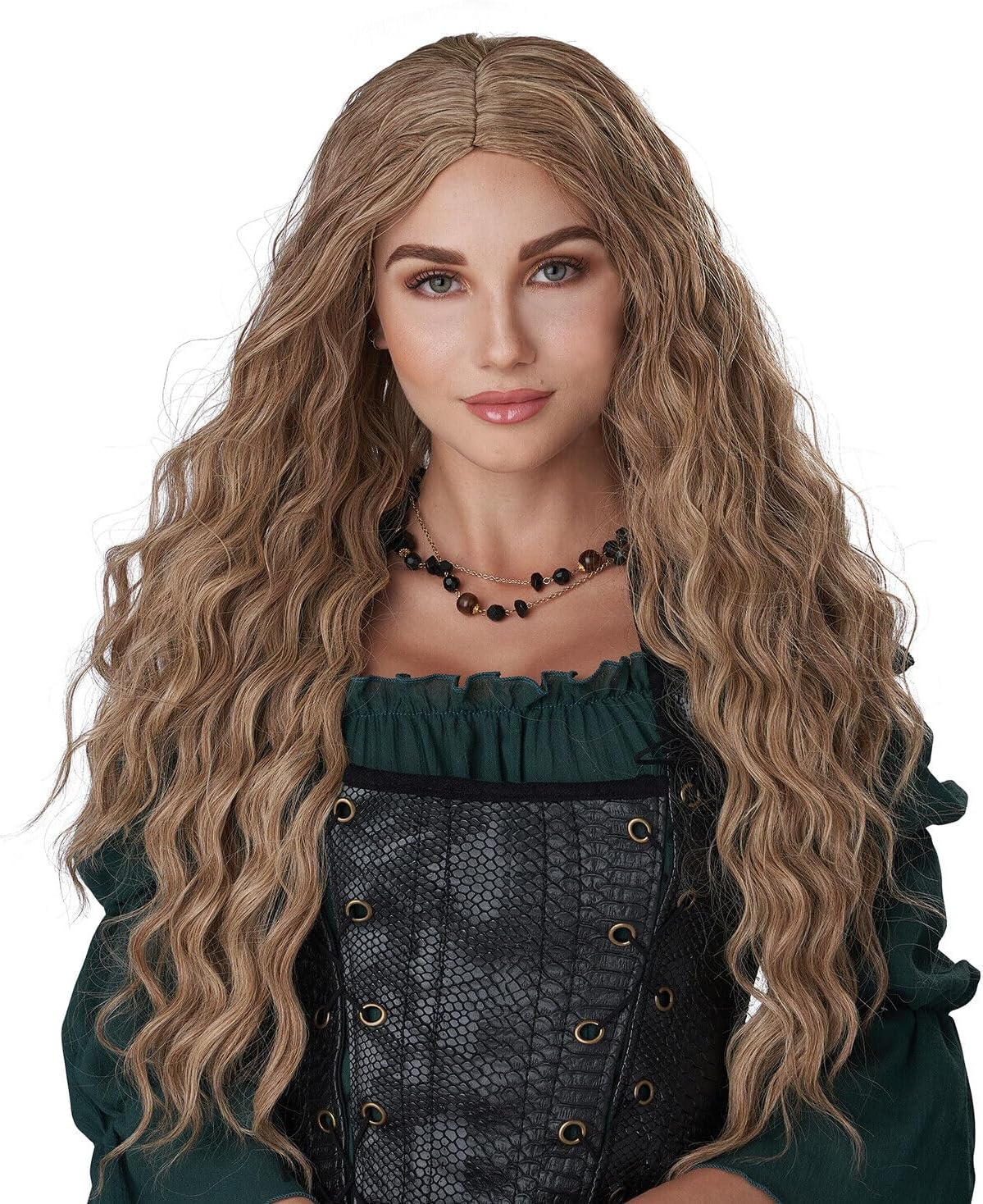 PORSMEER Long Wavy Wigs for Women, Middle Part Fluffy Curly Wig, Natural Looking Synthetic Heat Resistant Fibre Wigs for Daily Cosplay Party (Medium Brown) image number 3