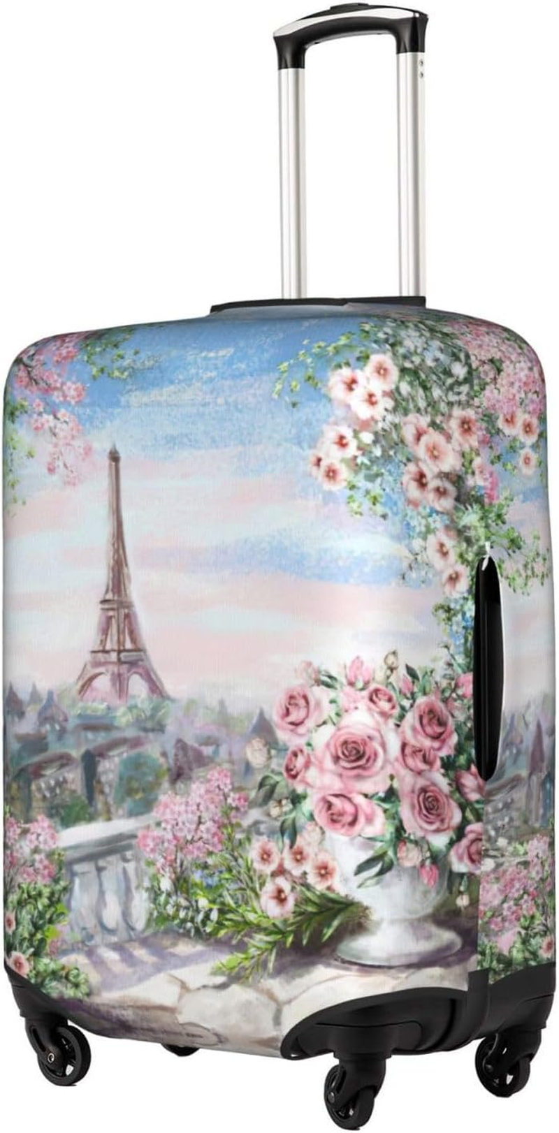 Odddot Paris Eiffel Tower with Flowers Print Travel Luggage Cover,Suitcase Protector Cover, Washable Baggage Covers,For 18-32 Inch Luggage, Paris Eiffel Tower with Flowers, Small image number 1