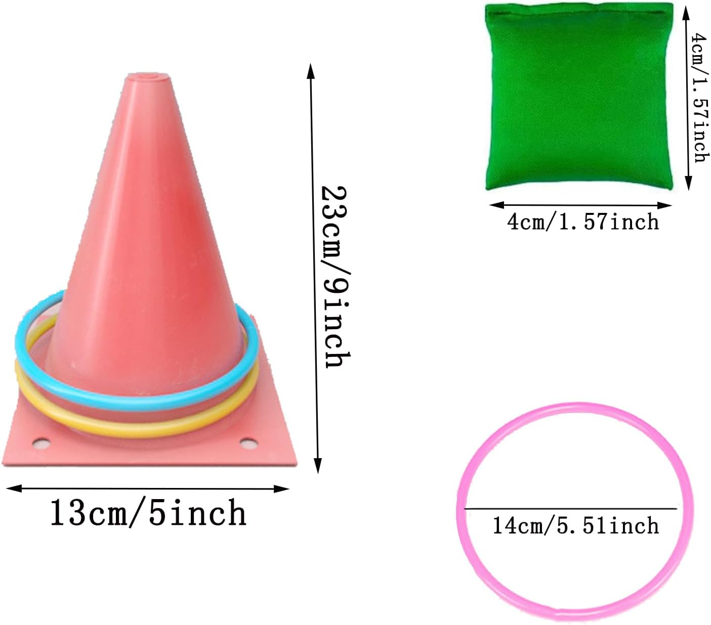 Colorful Happy Circle Game,Soft Plastic Cones Bean Bags Ring Toss Games for Kids Birthday Party Outdoor Games Supplies,6 Throwing Buckets+10 Circles+10 Beanbags+1 Storage Bag(Random Color) image number 6