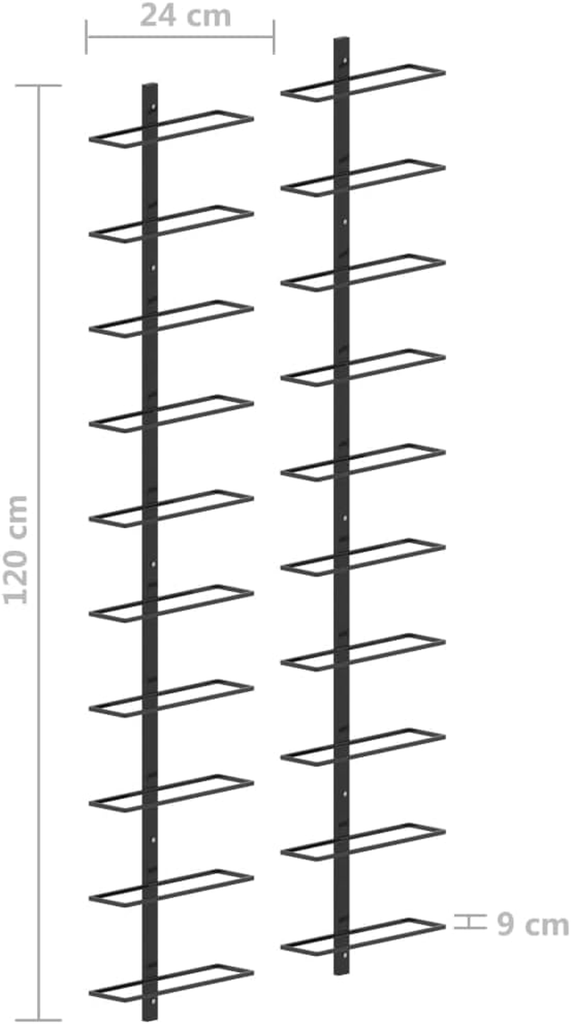 Vidaxl 2Pcs Wall-Mounted Powder-Coated Metal Wine Racks in Black, Holds up to 20 Bottles image number 5