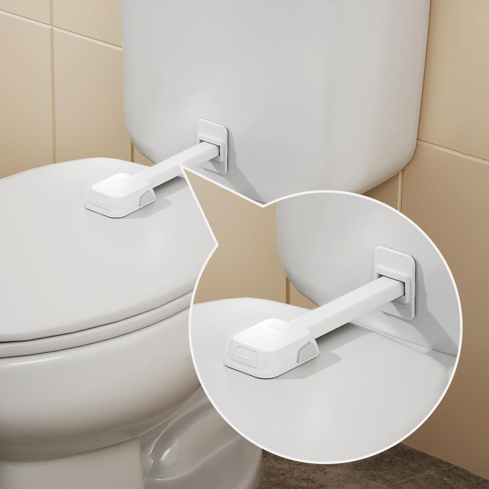 Toilet Lock Babyproof (1-Pack) Ideal Babyproof Toilet Lid Lock with Arm - No Tools Required, Easy Installation with 3M Adhesive - Top Security Toilet Seat Lock - Fits Most Toilets, White image number 3