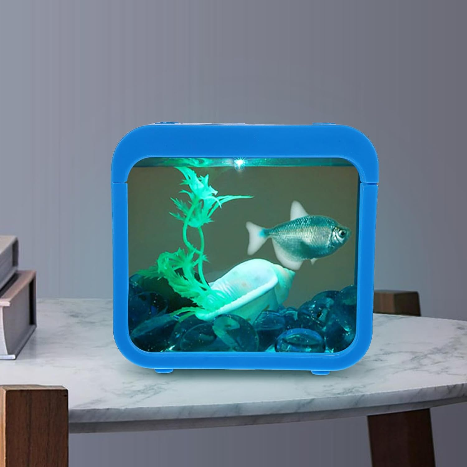 Mini Fish Breeding Box with LED Light Detachable Blue Plastic Aquarium Small Desktop Incubation Fish Tank and Aquatic Pets in Home or Office