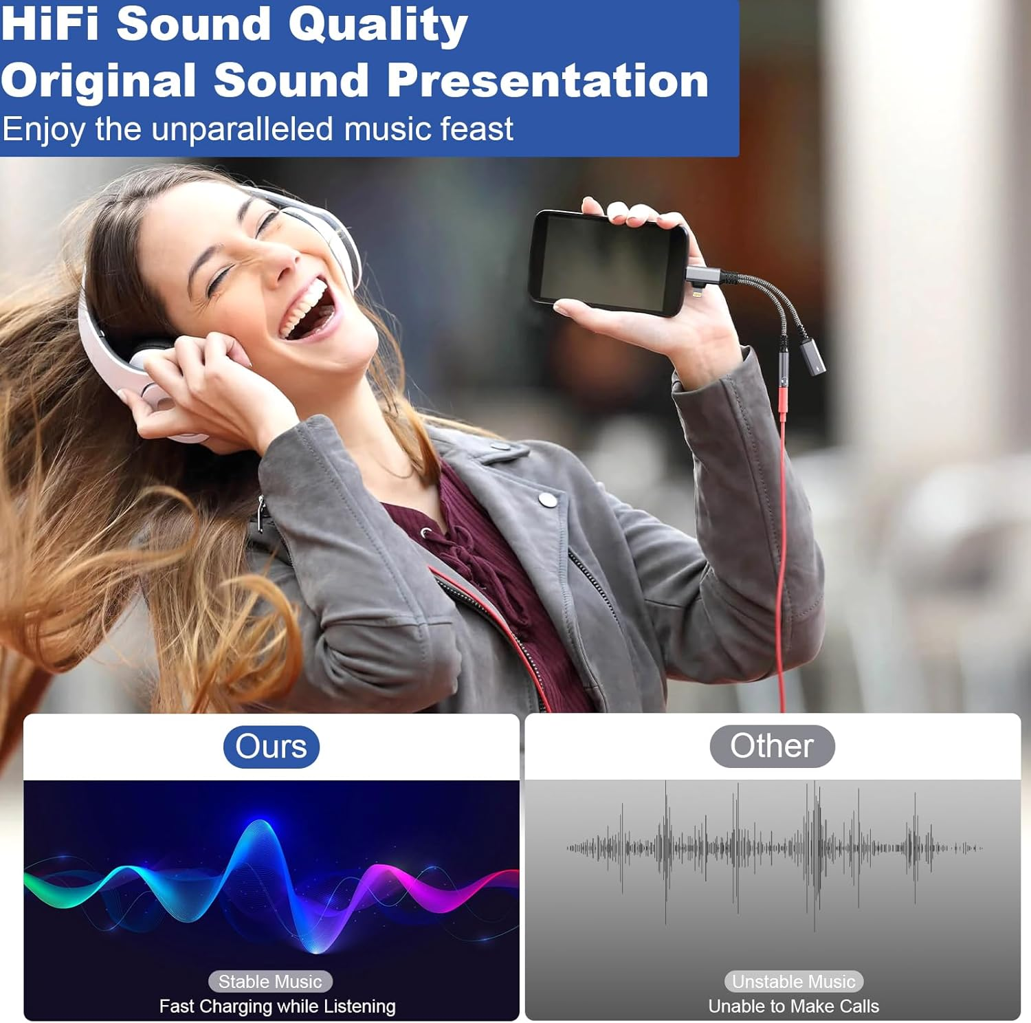 USB-C to 3.5Mm Headphone and Charger Adapter - Dual Port (Lightning & USB-C Input) to AUX 3.5Mm Jack & 60W PD Fast Charging with Call Support, for Iphone 15/16, Android, Tablet image number 2