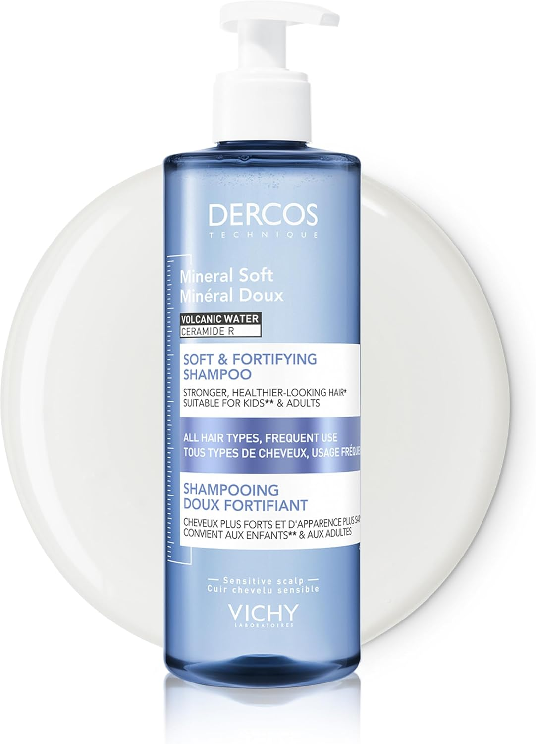 Vichy Dercos Mineral Soft & Fortifying Shampoo 400Ml, for Adults & Kids, Visibly Healthier, Shinier, Stronger Hair from Root to Tip, Sensitive Scalp, Mineral Rich Volcanic Water + Ceramide R image number 1