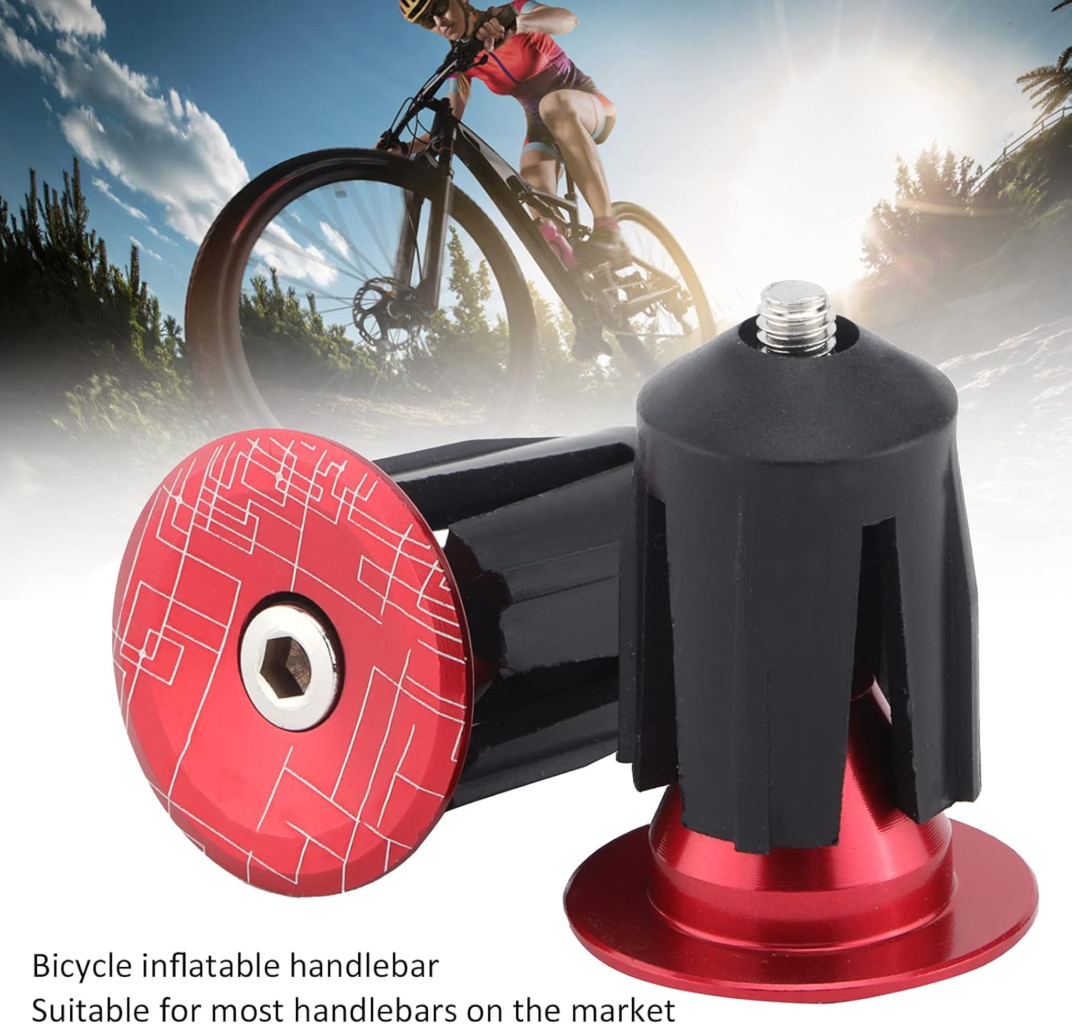 Phefop 2Pcs Bike Handlebar End Plugs Aluminum Alloy Expanding Locking Caps for Road Bike, High Abrasion Resistance Bar End Caps for Enhanced Cycling Experience (Red) image number 6