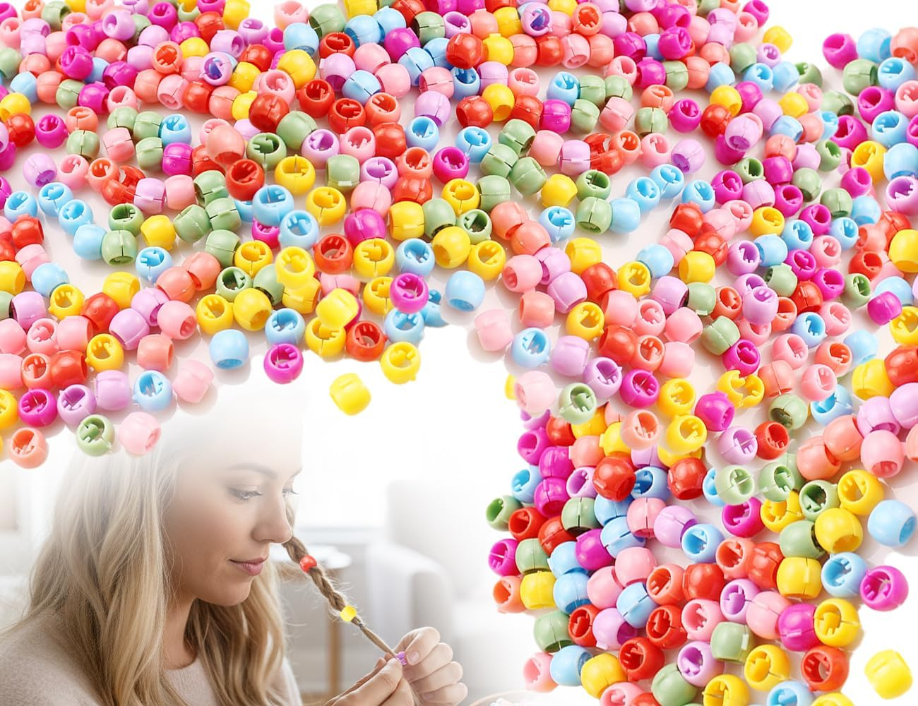 KAPSING Pack of 100 Colourful Hair Beads for Clips, Plastic Beads, Hair for Hair Accessories, Girls, Children image number 3