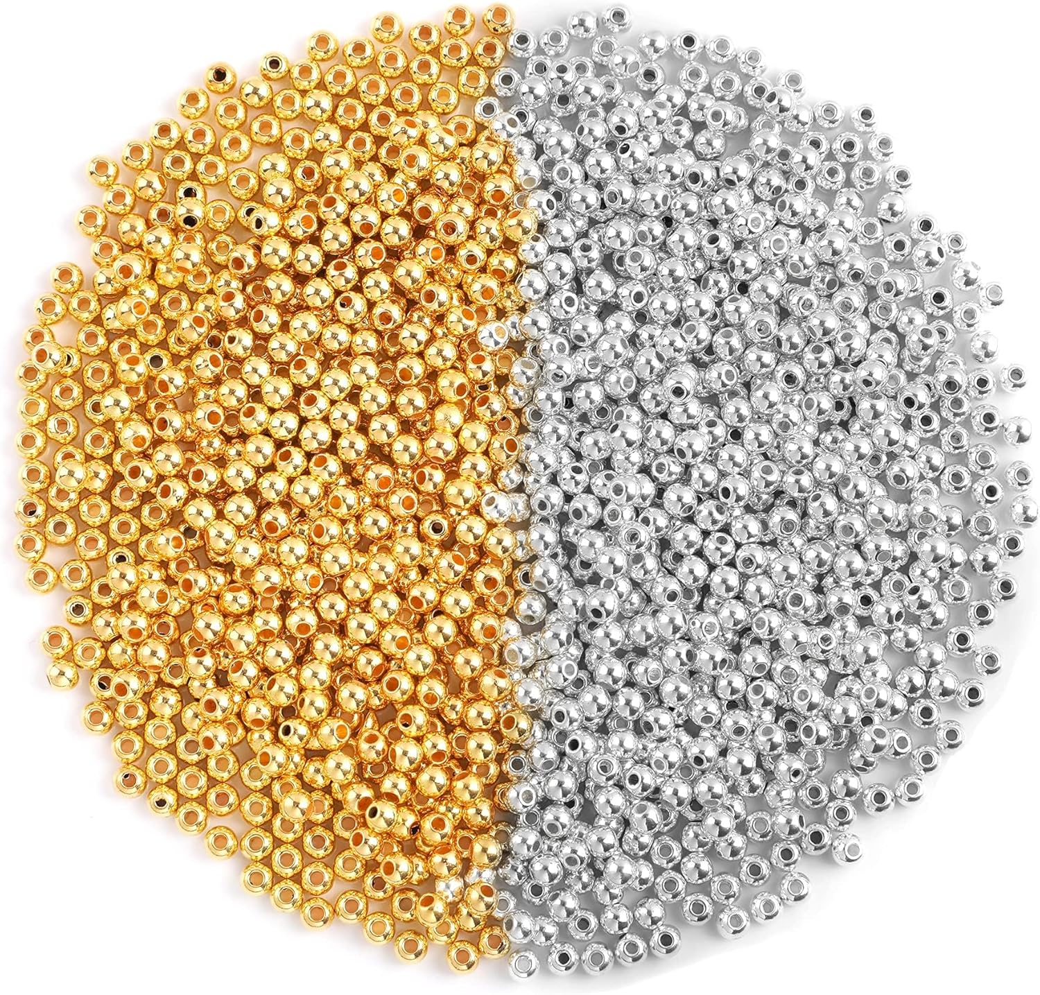 1200Pcs 4Mm round Beads Spacer Beads Smooth Loose Ball Beads for DIY Bracelet Jewelry Making Craft, Silver & Gold