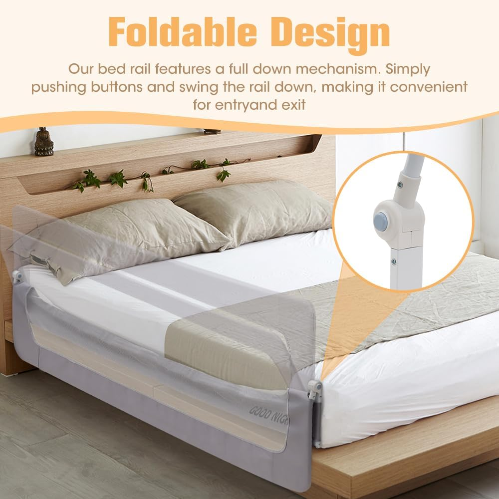 Playpals Toddler Bed Rail, Extra Long Baby Kids Bed Rail Guard Height Adjustable Folding, Crib Safe Bed Side Rail for Queen, Full Size, Twin, King Size (1 Piece, 180Cm X 72Cm/85Cm)