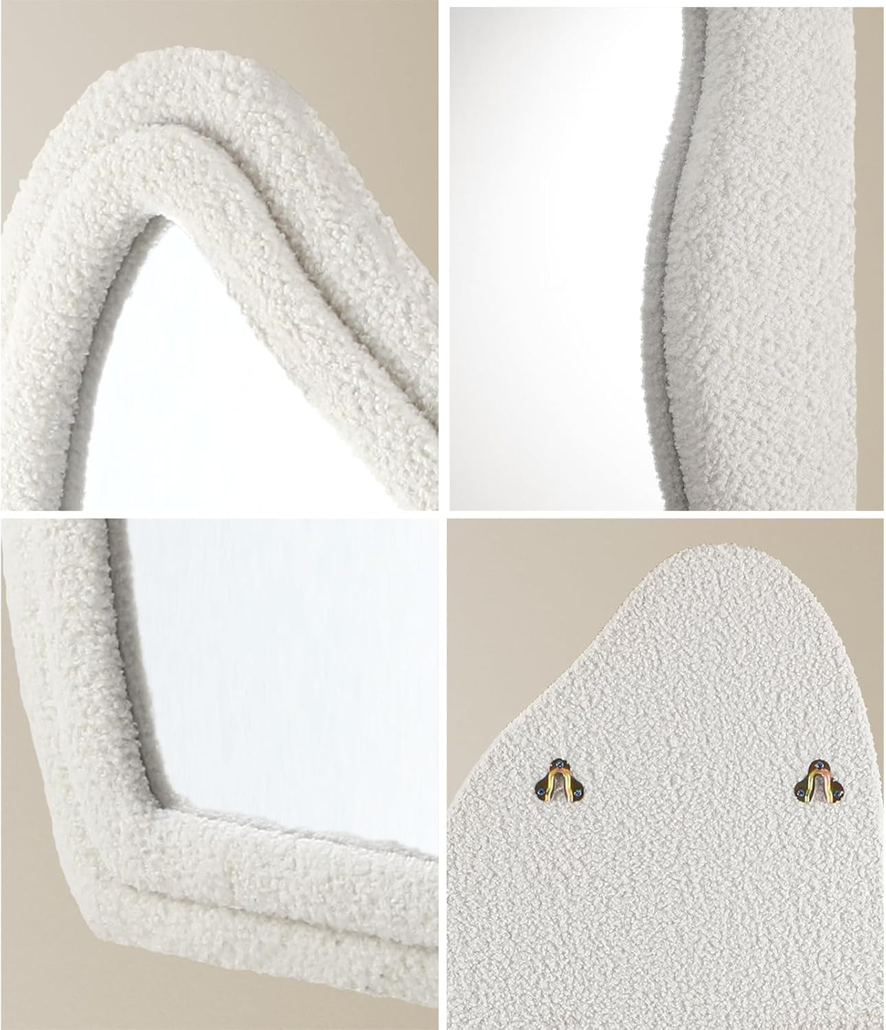 Oikiture Full Length Mirror 160 X 57 Cm Irregular Floor Standing Mirror with Boucle Fabric Frame image number 2