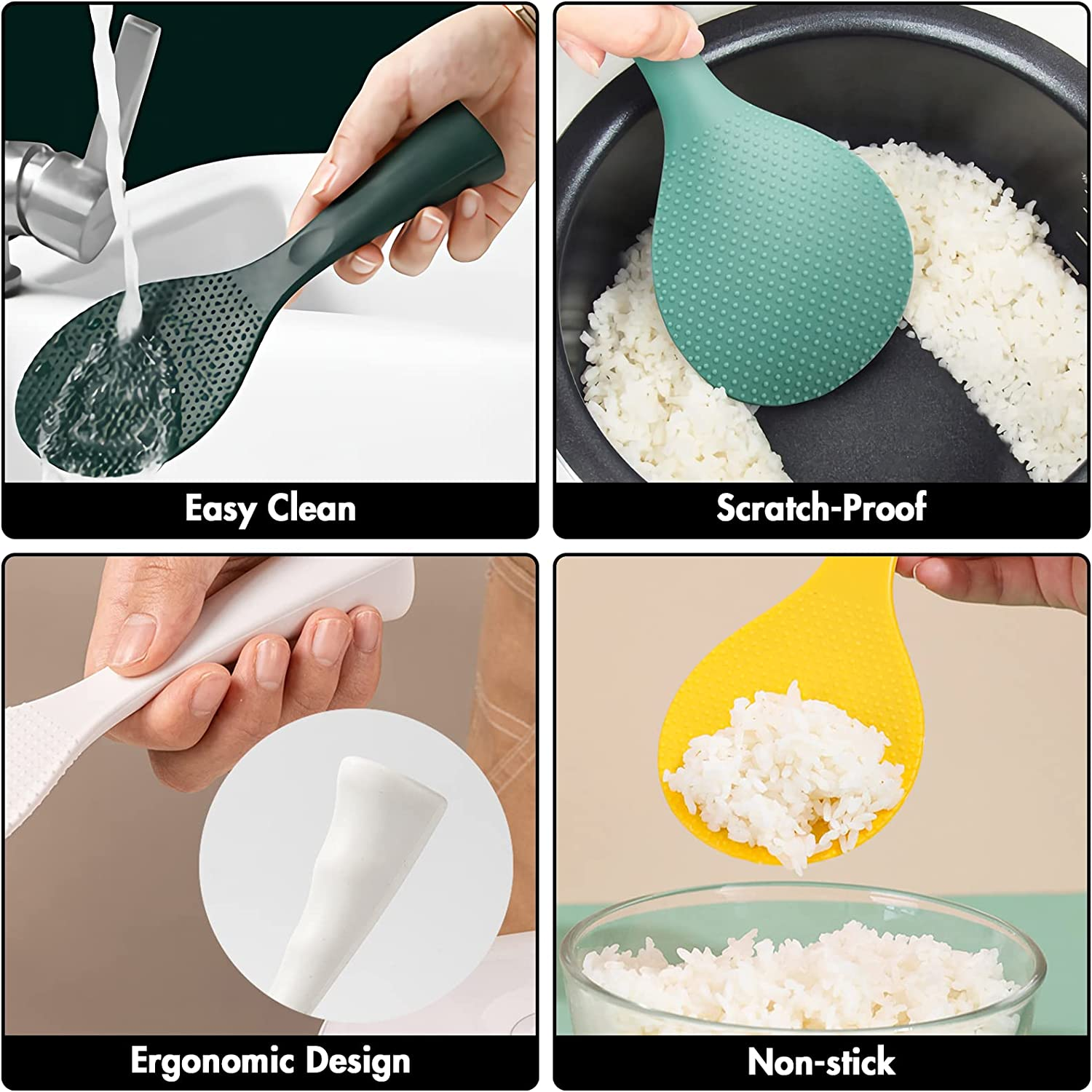 Firekylin Rice Paddle, Silicone Standing Rice Spatula with Non Stick Rice Spoon Paddle Heat Resistant Rice Cooker Spoon, Serving Spoon for Rice(Black) image number 1