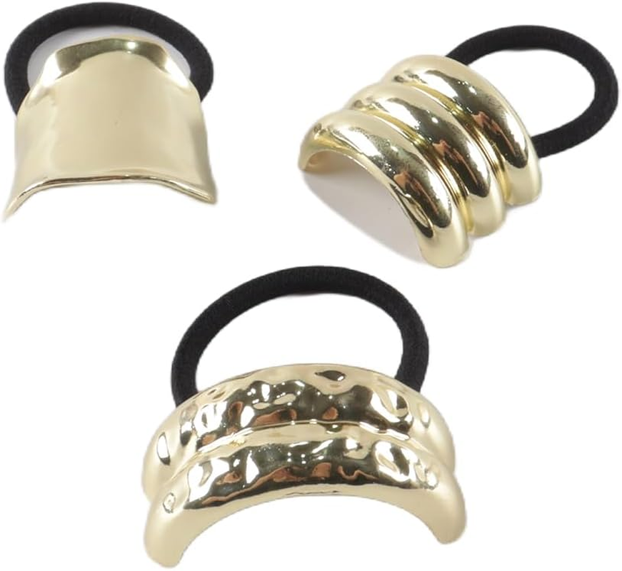 Orivin 3 Pack Gold Oversized Versatile Hair Bobbles with Spring Clip for Women and Girls image number 6