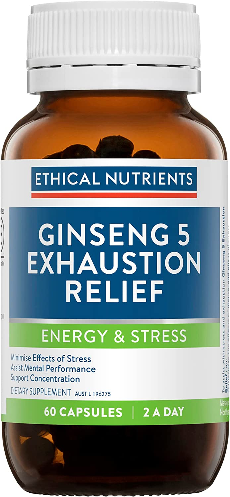 Ethical Nutrients Ginseng-5 Exhaustion Relief - Relieves Stress Symptoms & Maintains Physical Performance - 60 Capsules image number 1