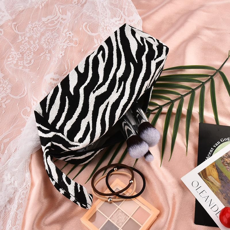 Zebra Print Cosmetic Pouch for Daughter Son Portable Make up Bag Organizer for Friend Bestie Sister Zebra Pencil Bags for Granddaughter Grandson Mother Travel Toiletry Bag