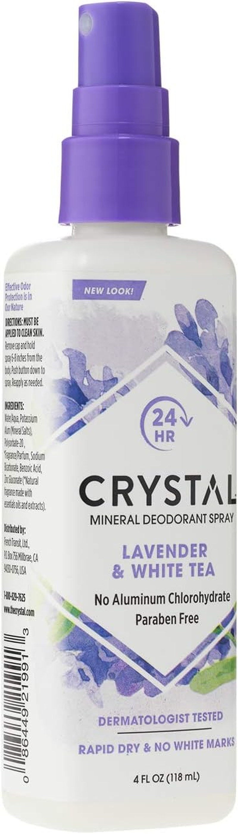 Crystal Essence Mineral Deodorant Spray, Lavender and White Tea, 118Ml