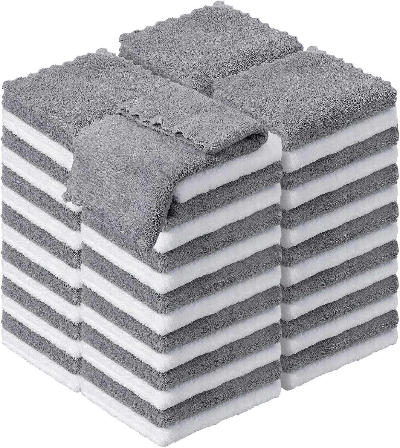 24 Pcs 12 X 12 Inches Hand Towels Quick Drying Microfiber Coral Velvet Highly Absorbent Towels Washcloths Soft Absorbent Face Towel Coral Fleece Wash Cloths for Hotel Bath Bathroom Baby Spa Gray White image number 4