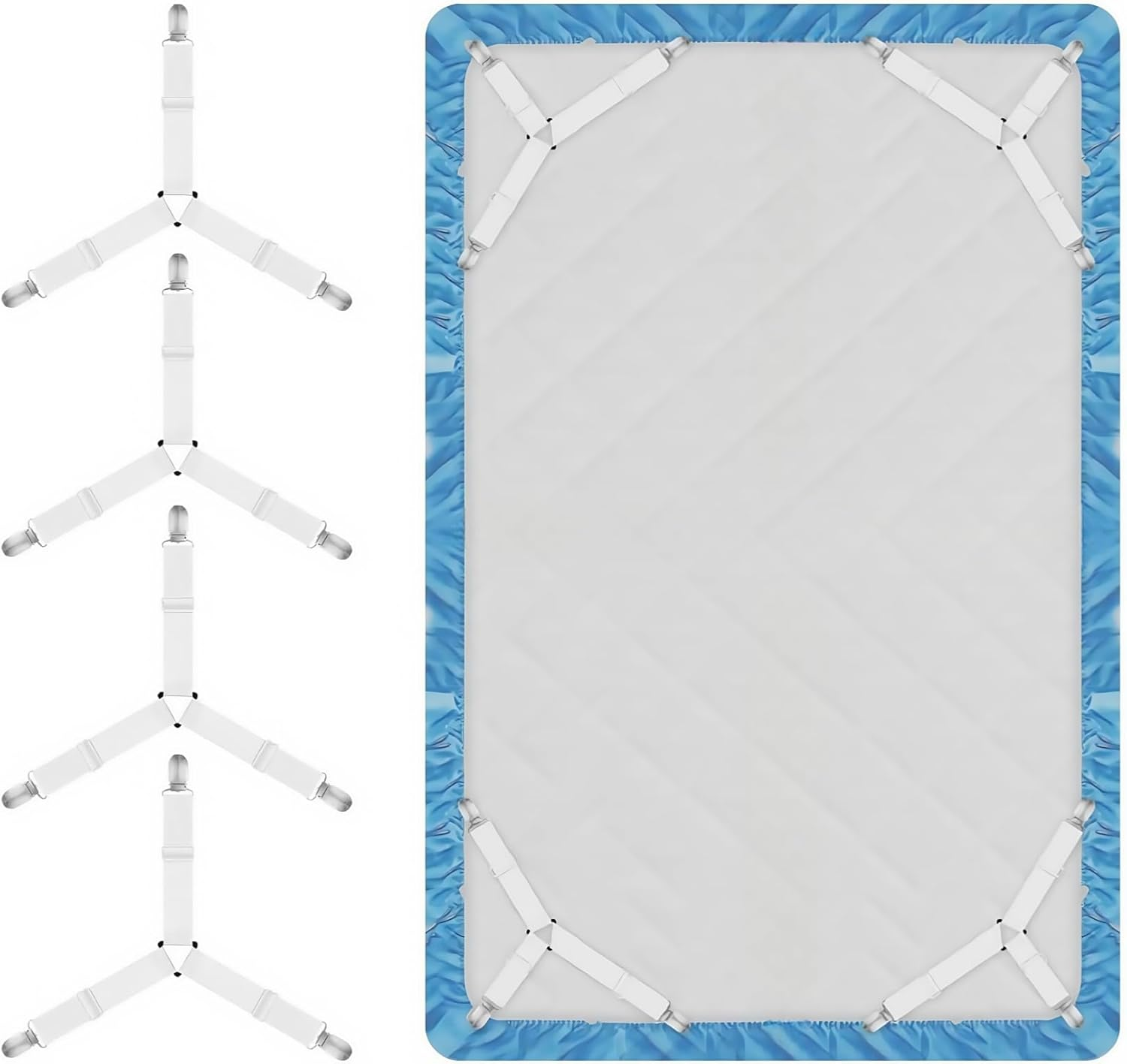 Bed Sheet Straps, Holder & Fasteners Set of 8- Keep Fitted Sheets Firm & Tight with Heavy-Duty Elastic Straps for Twin, Queen, King Size - Ideal Bedroom Accessories (Black & White) image number 2