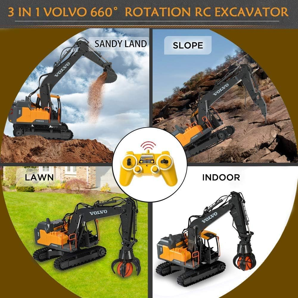 Volvo RC Excavator 17 Channel RC Truck with 2 Rechargeable Batteries Full Functional Remote Control Excavator Construction Tractor image number 4