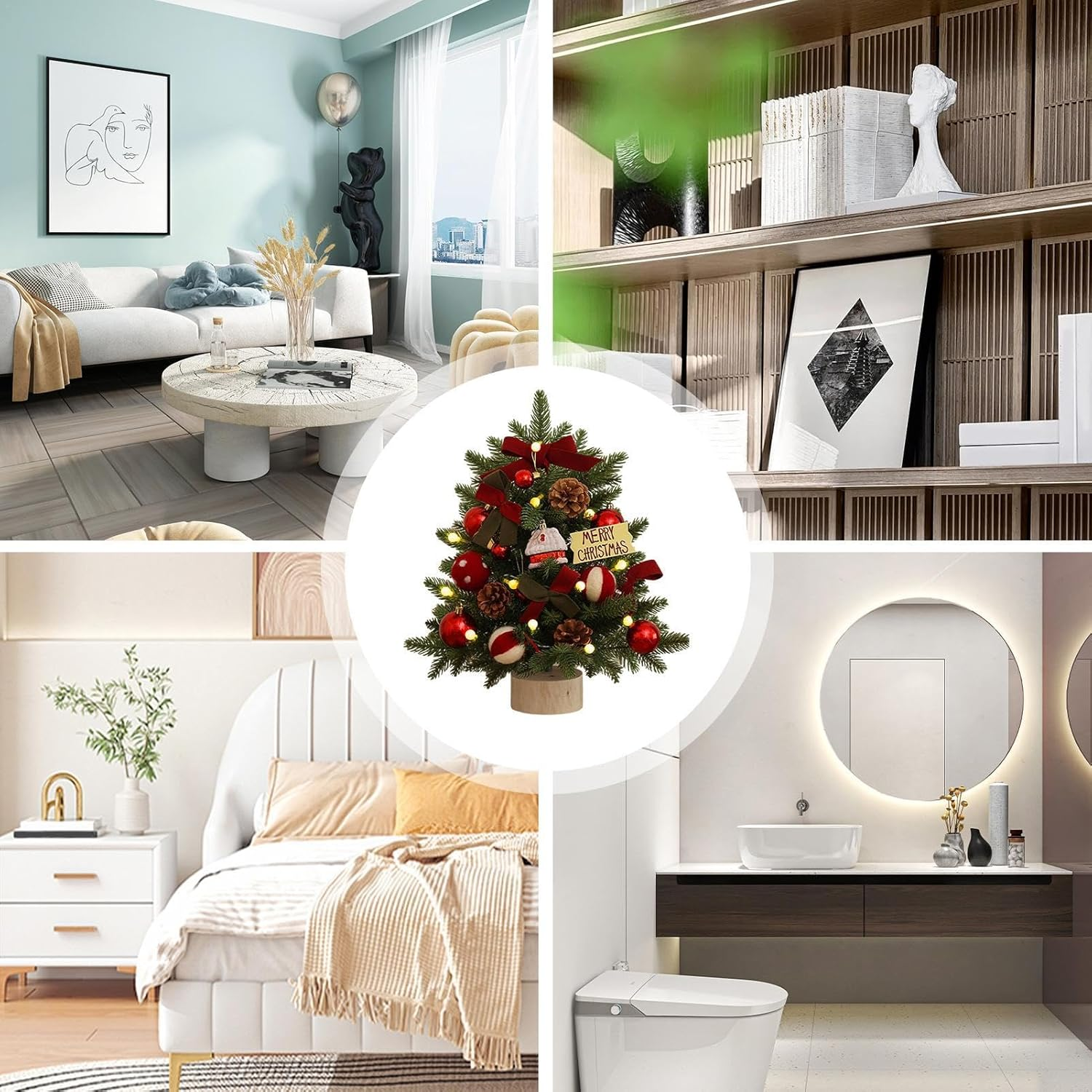 Generic Desk Christmas Tree | 18 Inch Artificial Pine Tabletop Tree with Lights, 17.72In (H) X 4.92In (W) X 12.5Cm (D), White Lights, Perfect for Home, Study, Bedroom & Living Room image number 6