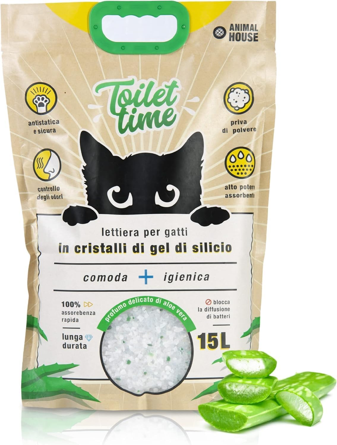 Animal House Toilet Time - Crystal Silicone Litter for Cats - Anti-Static and Safe - Dust Free - Extremely Absorbent - Retains Odours (Aloe, 15L) image number 3