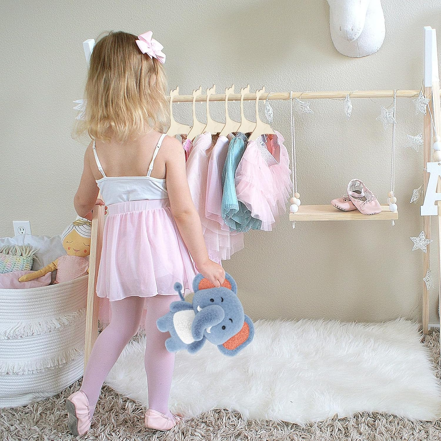 20 Packs Kids Wooden Hangers, Wooden Baby Hangers for Baby Clothes 9 Inch Mini Toddler Children Clothes Hanger Cute Crown/Bear/Rabbit Ear Baby Girl Boy Hanger Toddler Infant Hanger for Baby (Style A) image number 3