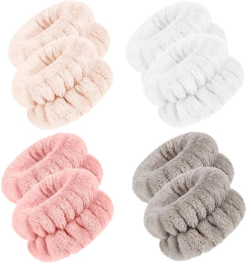 Microfiber Wrist Wash Towel Bands - Set of 4 Absorbent Wristbands for Face Washing, Sweat Control Spa-Grade Wristbands for Women and Girls Prevents Liquid Spills