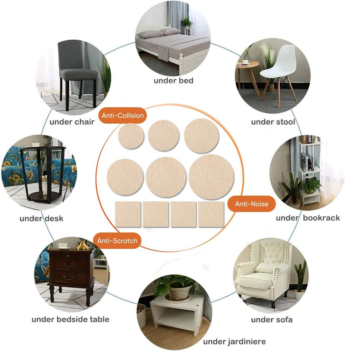 Furniture Pads 240 Pieces, a Large Collection of Felt Pad Furniture Feet in Different Sizes to Meet Different Needs. Reduce Noise and Protect Your Hardwood and Laminate Floors! image number 2