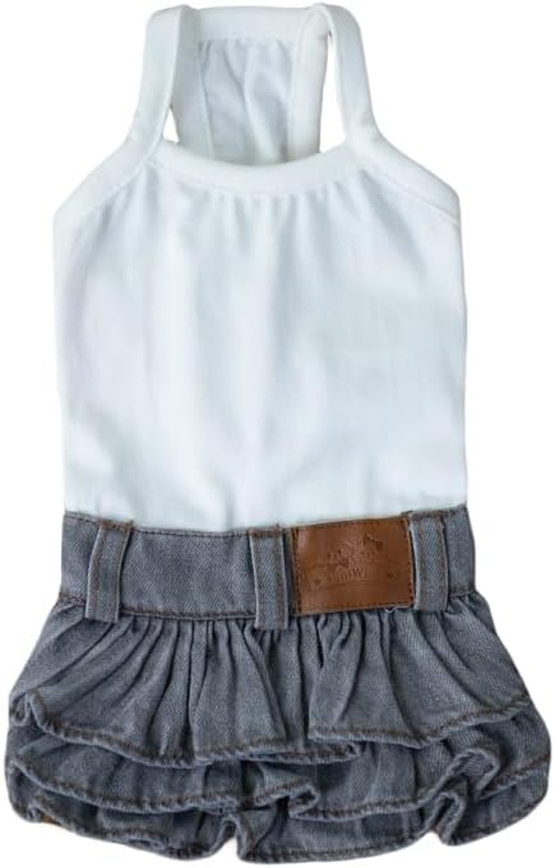 Taniwina Pet Costume Cotton Bottoming Denim Cake Skirt Pet Clothing for Small Dogs (M,Gray Camel Base)