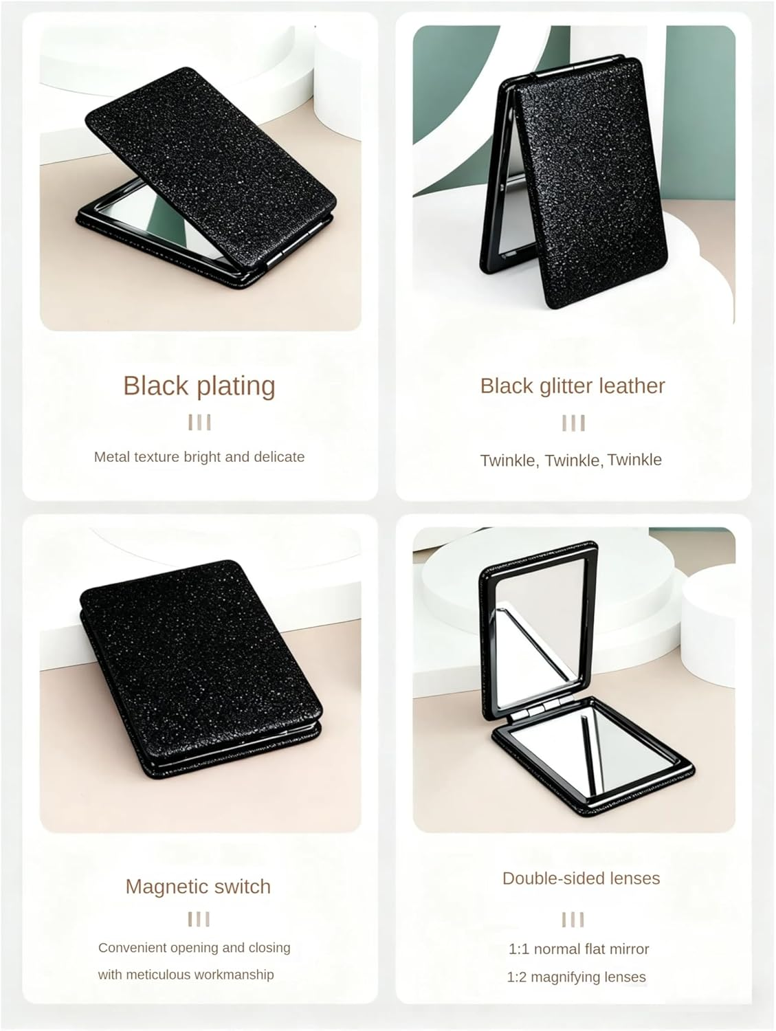 Yimaneili Mini Makeup Mirror, Travel Folding Double-Sided Magnifying Makeup Mirror, Portable Makeup Mirror and Beauty Mirror, Suitable for Daily, Work and Business Use by Both Men and Women. image number 4