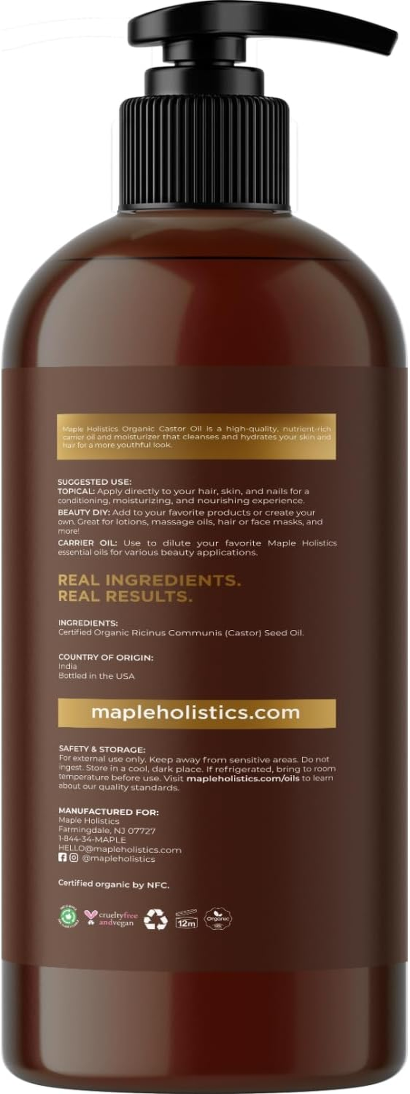 Organic Castor Oil for Hair Growth - USDA Organic Castor Oil for Eyelashes and Eyebrows - Extra Virgin Hexane Free Organic Hair Oil for Dry Damaged Hair - Carrier Oil for Essential Oils Mixing image number 2