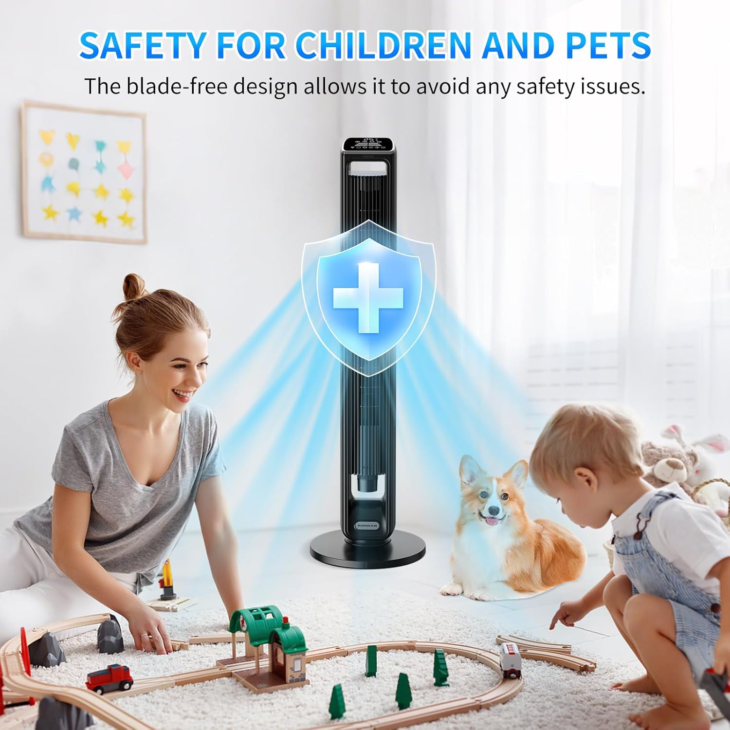 Smart Tower Fans with Aroma Box, 107Cm Slim Design, Touch Control and Remote Control, 70&deg; Oscillation, 7.5 M/S Silent Tower Fan, 3 Speeds, 15-Hour Timer, Black Standing Fan image number 6