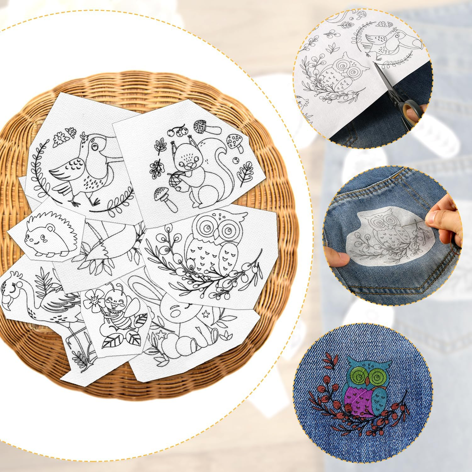 3 Sheets Water Soluble Embroidery Stabilizers, Botanical Flower Pattern Stick Embroidery Transfer Paper Peel Stick Embroidery for Bag Hat Fabric Hand Sewing Beginners Lovers image number 4