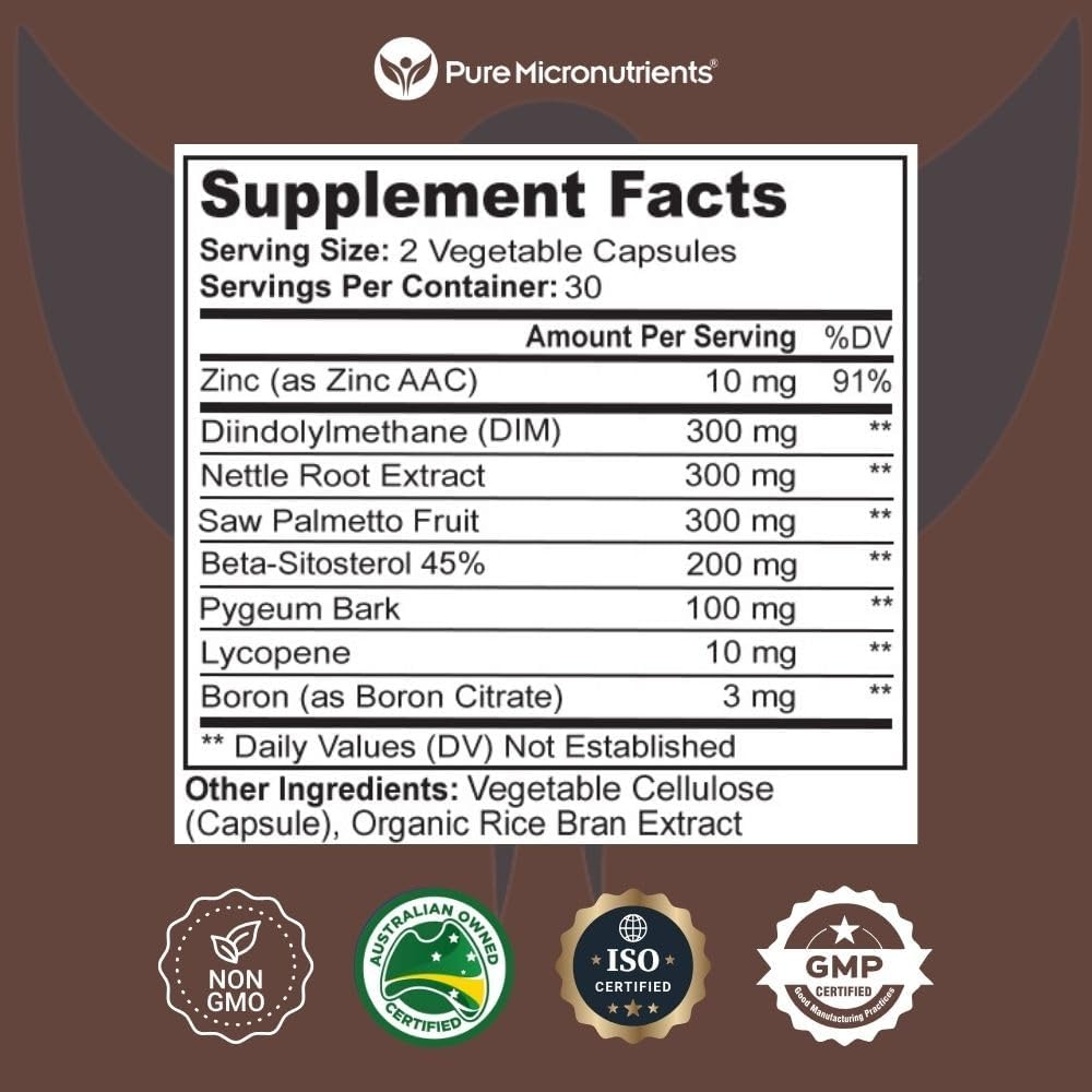 Pure Micronutrients Advanced Prostate Health Supplement - Saw Palmetto, Beta-Sitosterol, Stinging Nettle Root, & Lycopene - Bladder Control & Urinary Support Supplements for Men image number 3