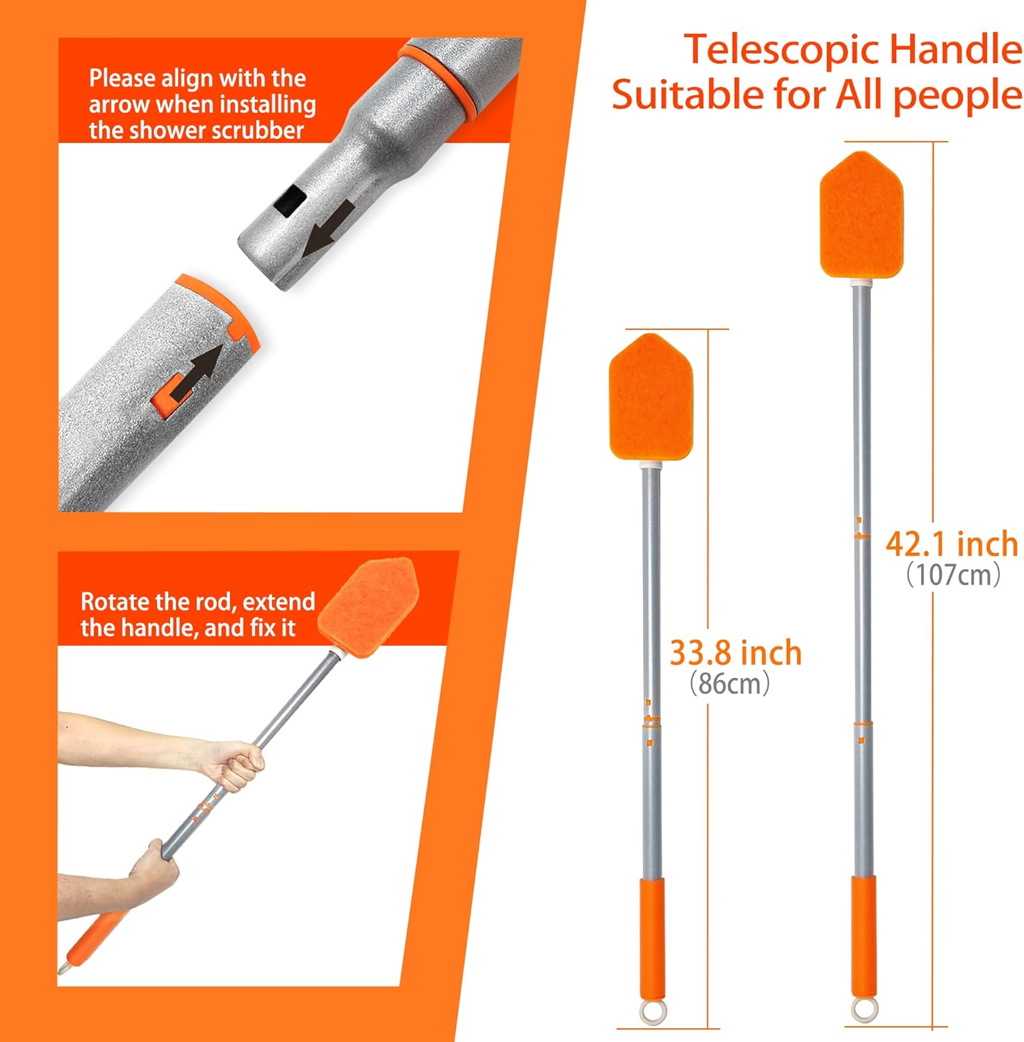 JEHONN 4-In-1 Tile Tub Scrubber with Long Handle, Upgraded Shower Cleaning Brush, 4 Different Function Scrub Brush Attachments Head for Bathroom, Bathtub, Floor, Wall, Baseboard image number 3