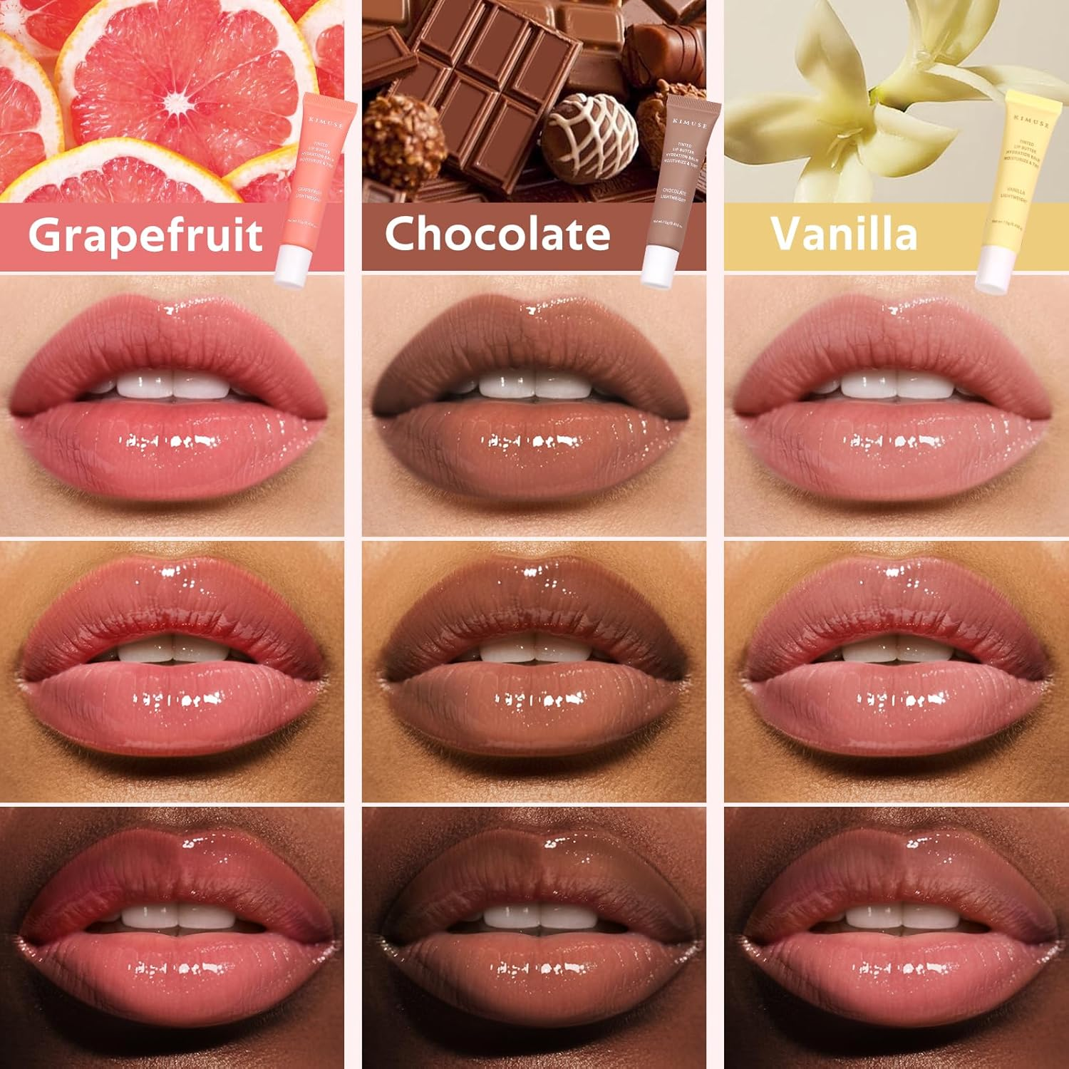 KIMUSE Tinted Lip Balm Trio, Hydrating Lip Butter Moisturizing for Shine Finish & Soft, Cruelty-Free & Vegan Formula image number 4