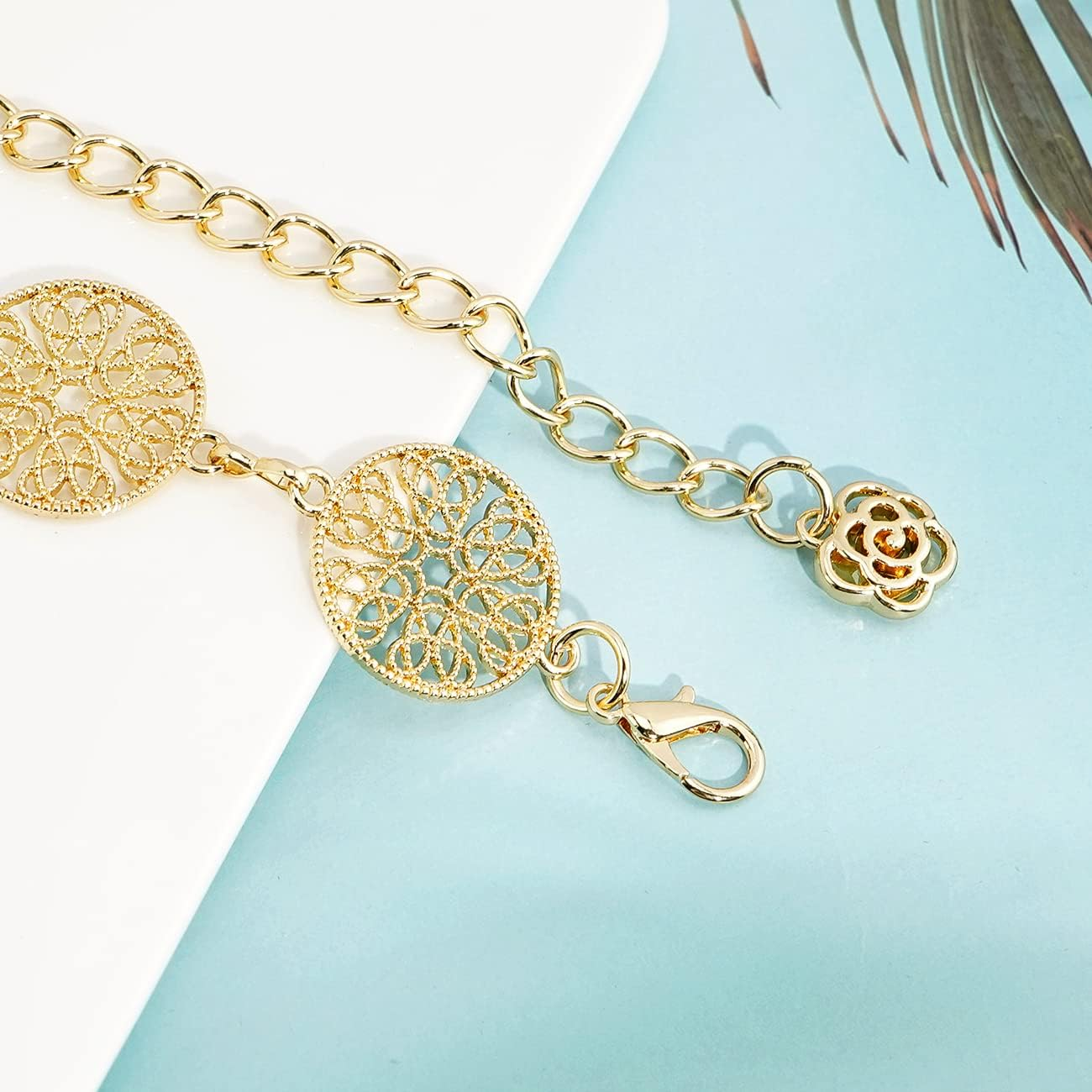 Hollow round Decor Chain Belts for Women, Metal Waist Chain plus Size for Her Dresses image number 1